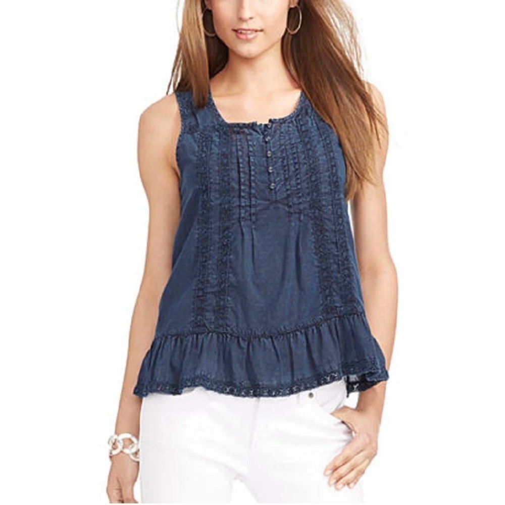 Lauren Ralph Lauren Navy Boho Tank Size XL Blue Minimalist Bohemian Chic